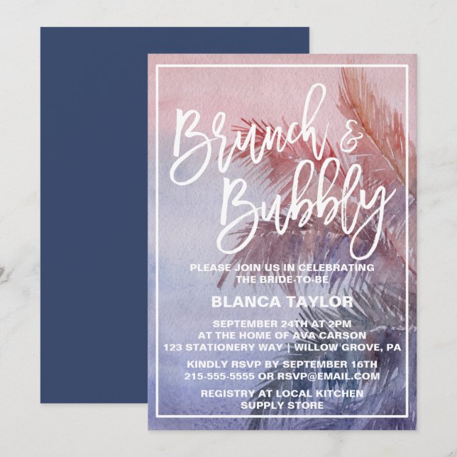 Tropical Sunset Brunch och Bubly Inbjudningar (Fram/baksida)