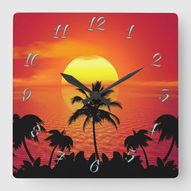 Tropical Sunset Fyrkantig Klocka (Framsida)