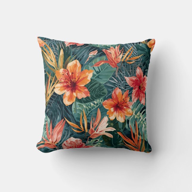 Tropical Sunset Garden Floral Jungle Pattern Kudde (Framsida)