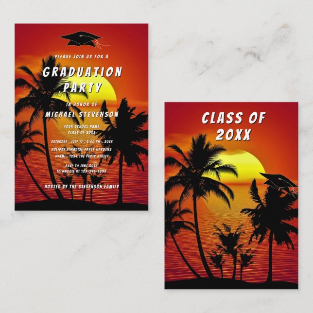 Tropical Sunset Graduation Invitation template Anteckningskort (Fram/baksida)