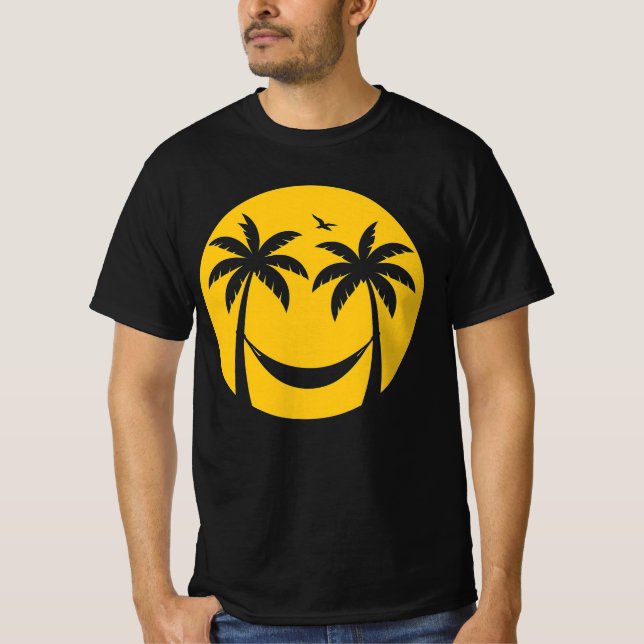 Tropical Sunset Hammock - Minimal Handflatan Träd  T Shirt (Framsida)