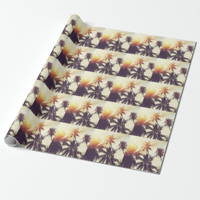 Tropical Sunset: Handflatan Silhouette Vintage Presentpapper (Utrullad)