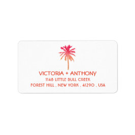 Tropical Sunset Handflatan Träd Beach Wedding Adressetikett