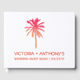 Tropical Sunset Handflatan Träd Beach Wedding Gästböcker