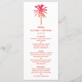 Tropical Sunset Handflatan Träd Beach Wedding Menu Meny