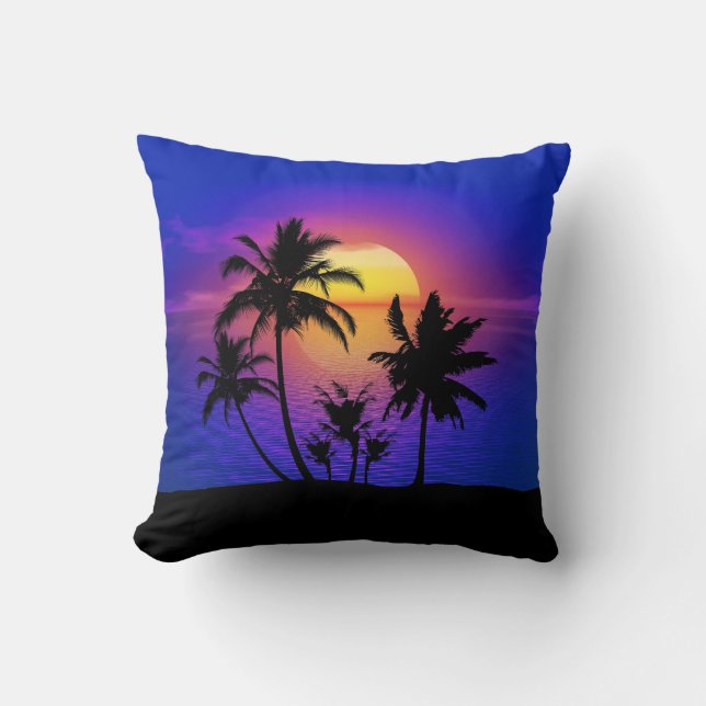 Tropical Sunset Handflatan Träd Kudde (Framsida)