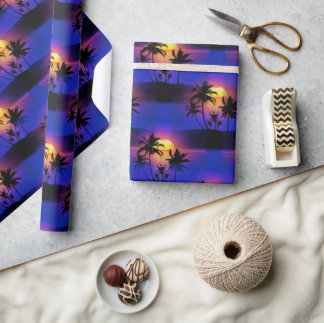 Tropical Sunset Handflatan Träd Presentpapper