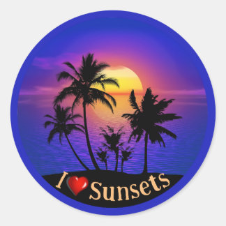 Tropical Sunset Handflatan Träd Runt Klistermärke