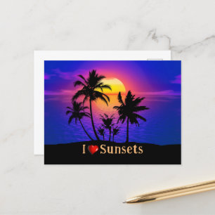 Tropical Sunset Handflatan Träd Vykort