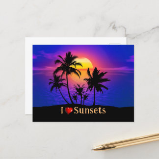 Tropical Sunset Handflatan Träd Vykort