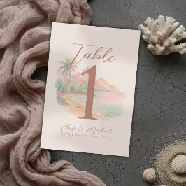 Tropical Sunset Island Beach Watercolor Wedding Bordsnummer