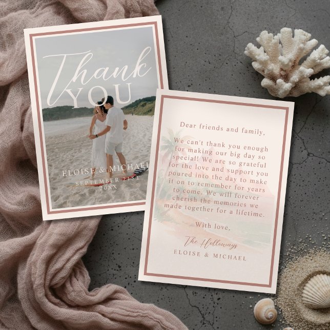 Tropical Sunset Island Beach Wedding Photo Tack Kort (Tropical Sunset Island Beach Wedding Photo Thank You Card)