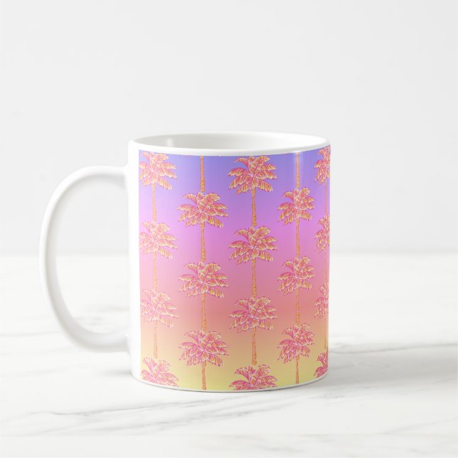 Tropical Sunset Island Girl Rosa Handflatan Träd M Kaffemugg (Vänster)