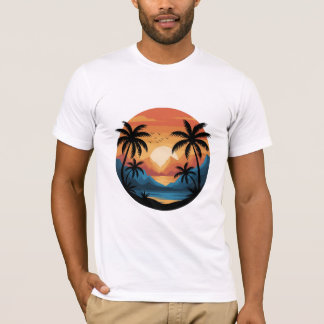 Tropical Sunset Landscape with Palm Trees and Moun T Shirt