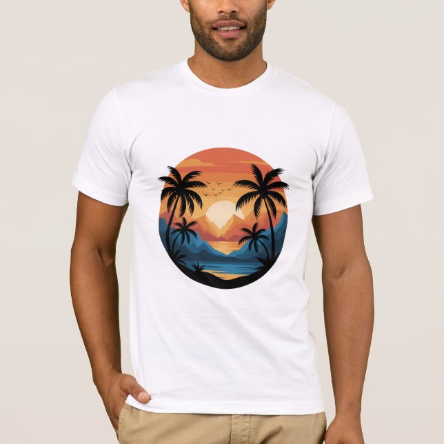 Tropical Sunset Landscape with Palm Trees and Moun T Shirt (Framsida)