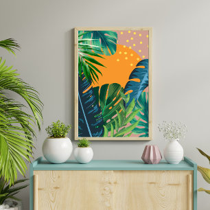 Tropical Sunset liggande Jungle Abstrakt Canvastryck