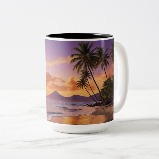 Tropical Sunset Mugg | Vibrant Handflatan Träd ber (Framsida höger)