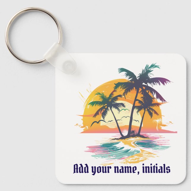 Tropical Sunset Nyckelring - Beach Vibes & Handfla (Framsida)