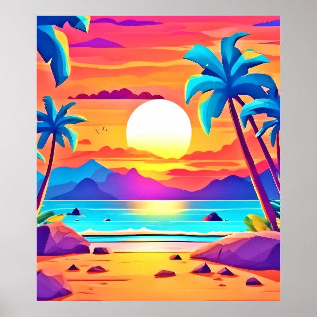 Tropical Sunset Oasis Poster (Framsidan)