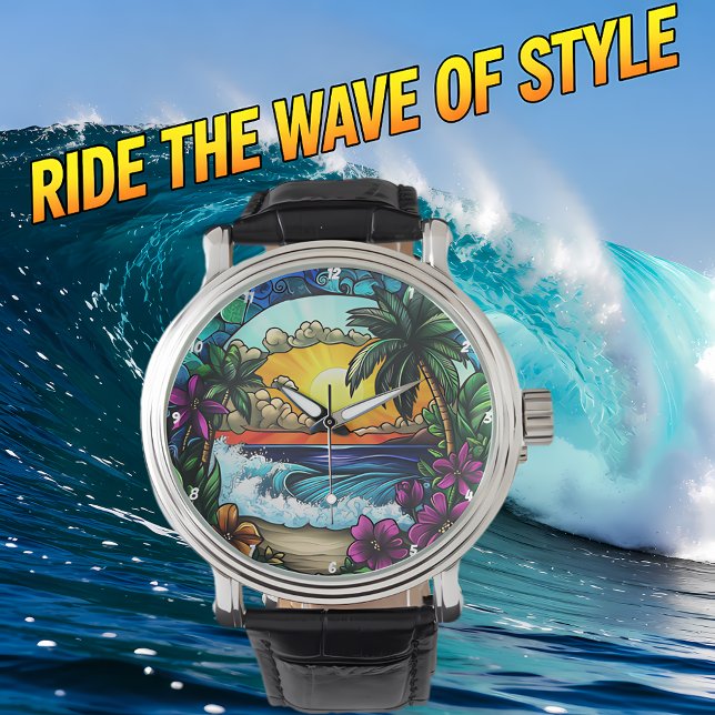 Tropical Sunset Oasis Vibrant Beach Wall Armbandsur (Skapare uppladdad)