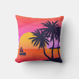 Tropical Sunset och Handflatan Träd Kudde