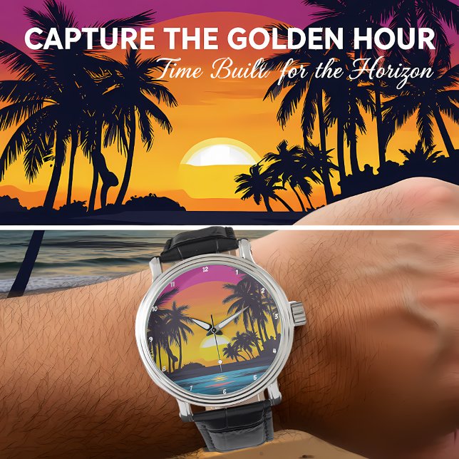 Tropical Sunset Palm Tree Beach Armbandsur (Skapare uppladdad)