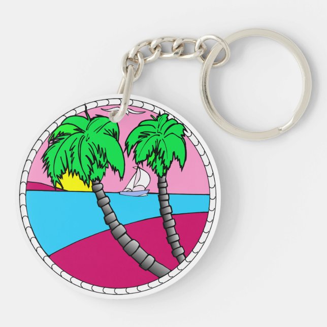 Tropical Sunset Paradise Acrylic Keychain (Baksidan)