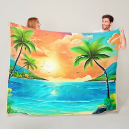 Tropical Sunset Paradise Beach View Fleecefilt