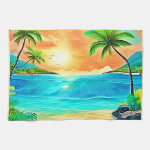 Tropical Sunset Paradise Beach View Kökshandduk