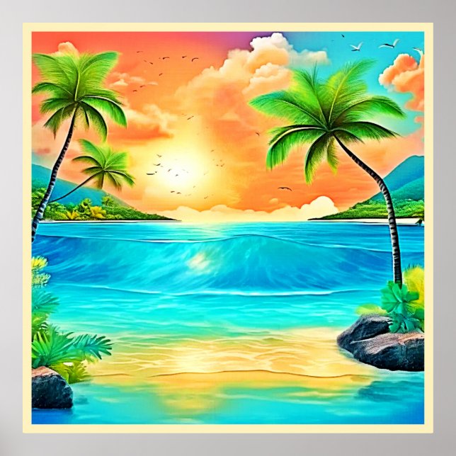 Tropical Sunset Paradise Beach View Poster (Framsidan)