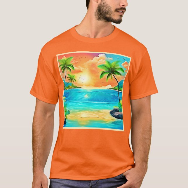 Tropical Sunset Paradise Beach View T Shirt (Framsida)