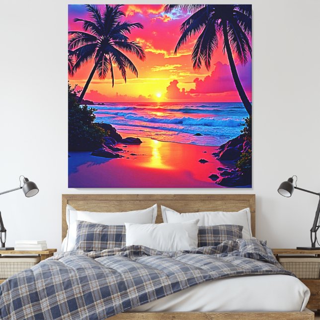 Tropical Sunset Paradise Design Canvastryck (Insitu (sovrum))