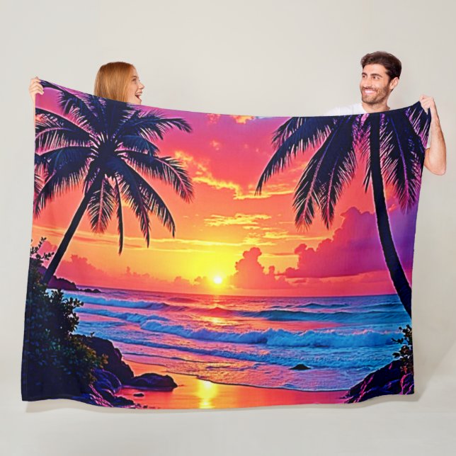 Tropical Sunset Paradise Design Fleecefilt (På plats)