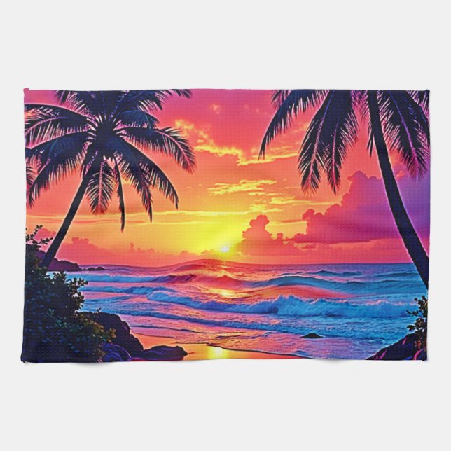 Tropical Sunset Paradise Design Kökshandduk (Horisontell)