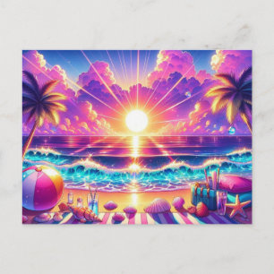 Tropical Sunset Paradise Painting Vykort