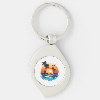 Tropical Sunset Paradise Swirl Silverfärgad Nyckelring