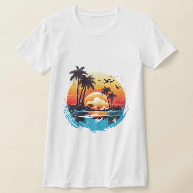 Tropical Sunset Paradise T Shirt (Laydown)