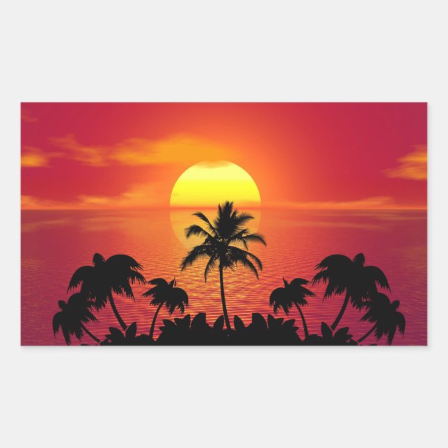 Tropical Sunset Rektangulärt Klistermärke (Framsida)