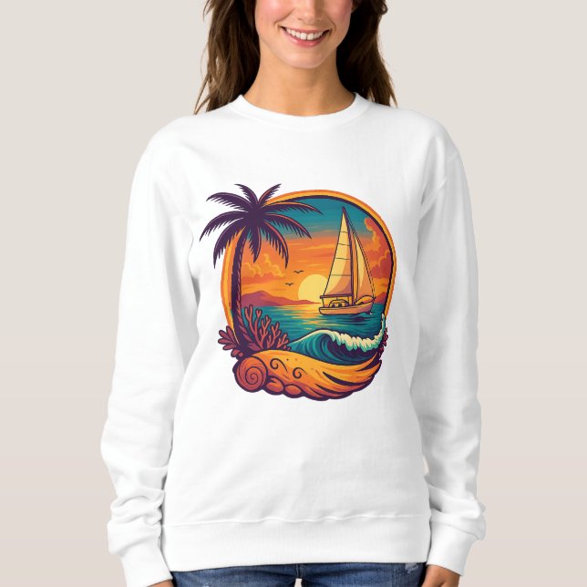 Tropical Sunset Sailing Adventure Women's Sweatshi T Shirt (Framsida)