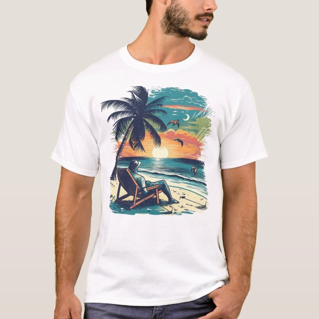 Tropical Sunset Serenity 🌅 🌴 T Shirt (Framsida)