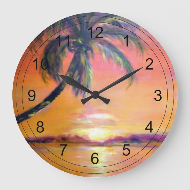 Tropical Sunset Stor Klocka (Framsida)
