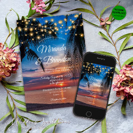 Tropical Sunset String Ljus Handflatan Beach Weddi Inbjudningar