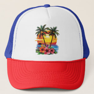 Tropical Sunset Truckerkeps - Handflatan Träd & Hi