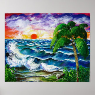Tropical Sunset, Västindien, Puerto Rico Poster