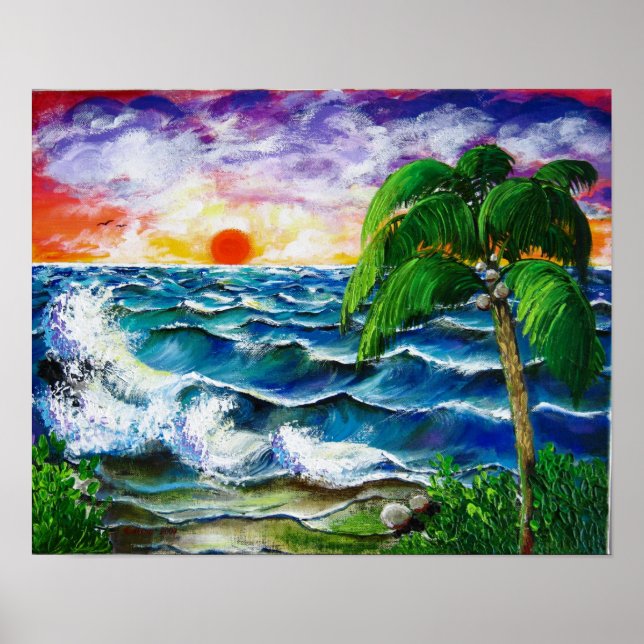 Tropical Sunset, Västindien, Puerto Rico Poster (Framsidan)