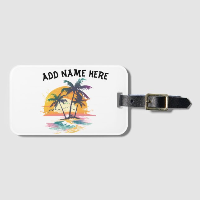 Tropical Sunset Vibes - Handflatan Träd & Beach De Bagagebricka (Framsida horisontal)