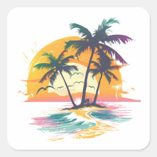 Tropical Sunset Vibes - Handflatan Träd & Beach De Fyrkantigt Klistermärke