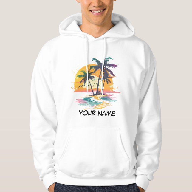 Tropical Sunset Vibes - Handflatan Träd & Beach De Hoodie (Framsida)