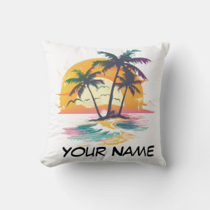 Tropical Sunset Vibes - Handflatan Träd & Beach De Kudde