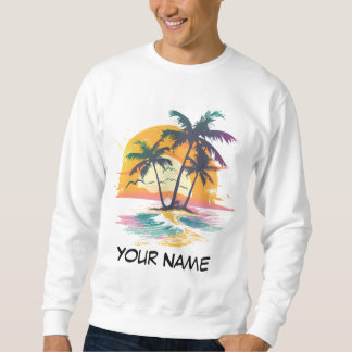 Tropical Sunset Vibes - Handflatan Träd & Beach De Lång Ärmad Tröja